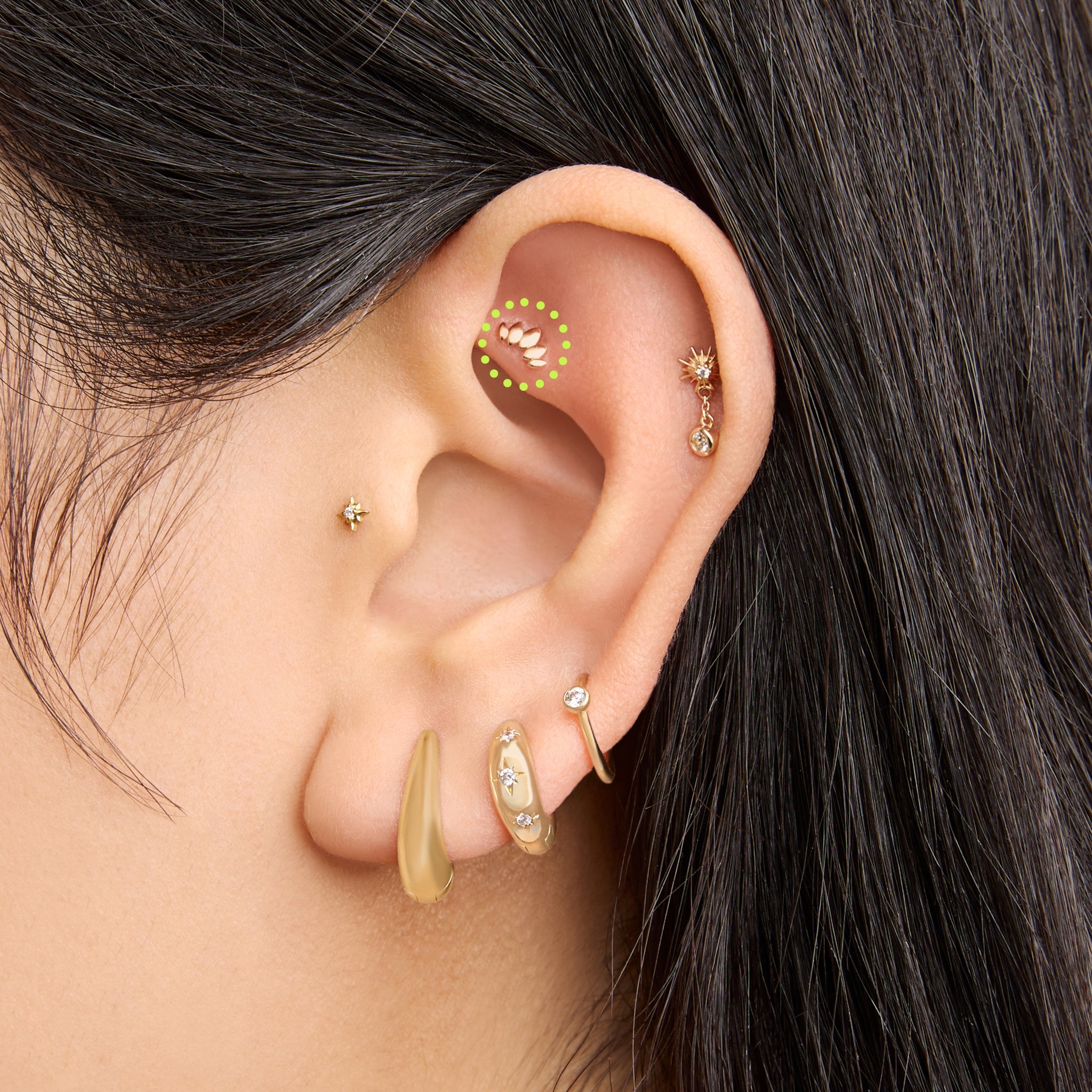 14K Solid Marquise Flatback Stud