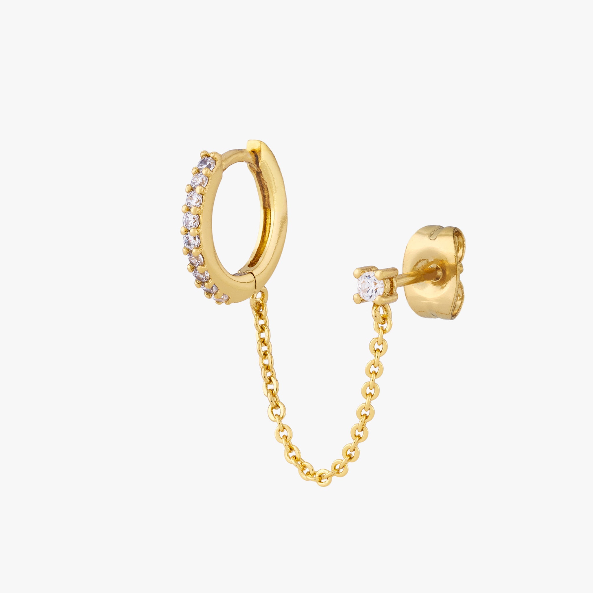 Chained Pave Huggie x CZ Stud