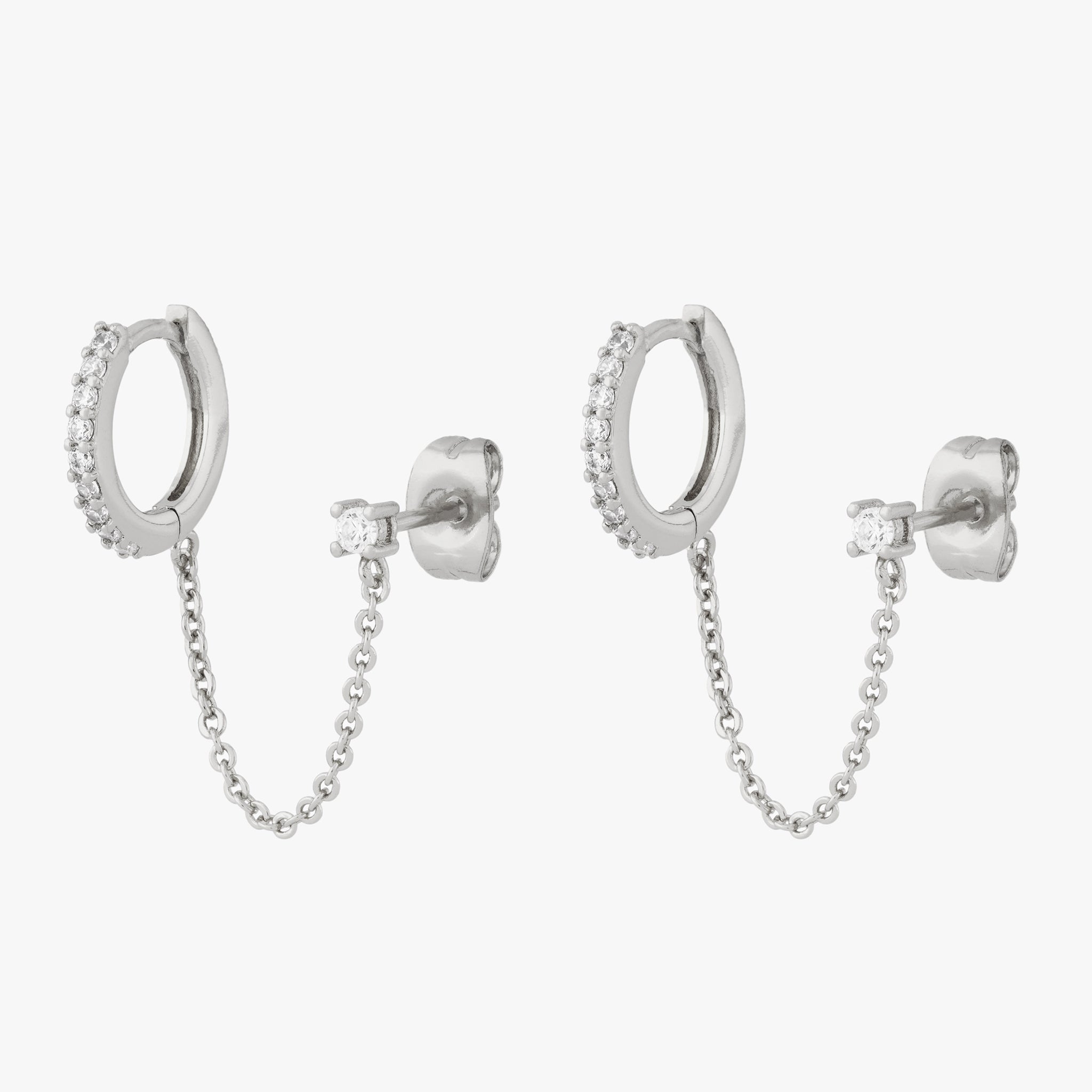 Chained Pave Huggie x CZ Stud