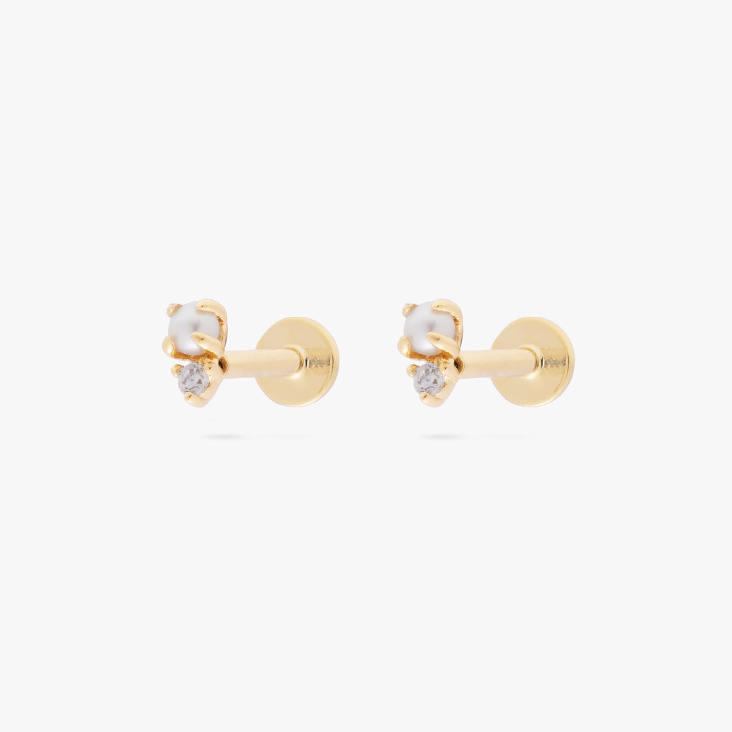 14K Stacked CZ Flatback Stud