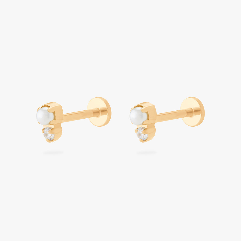 Stacked CZ Pearl Flatback Stud