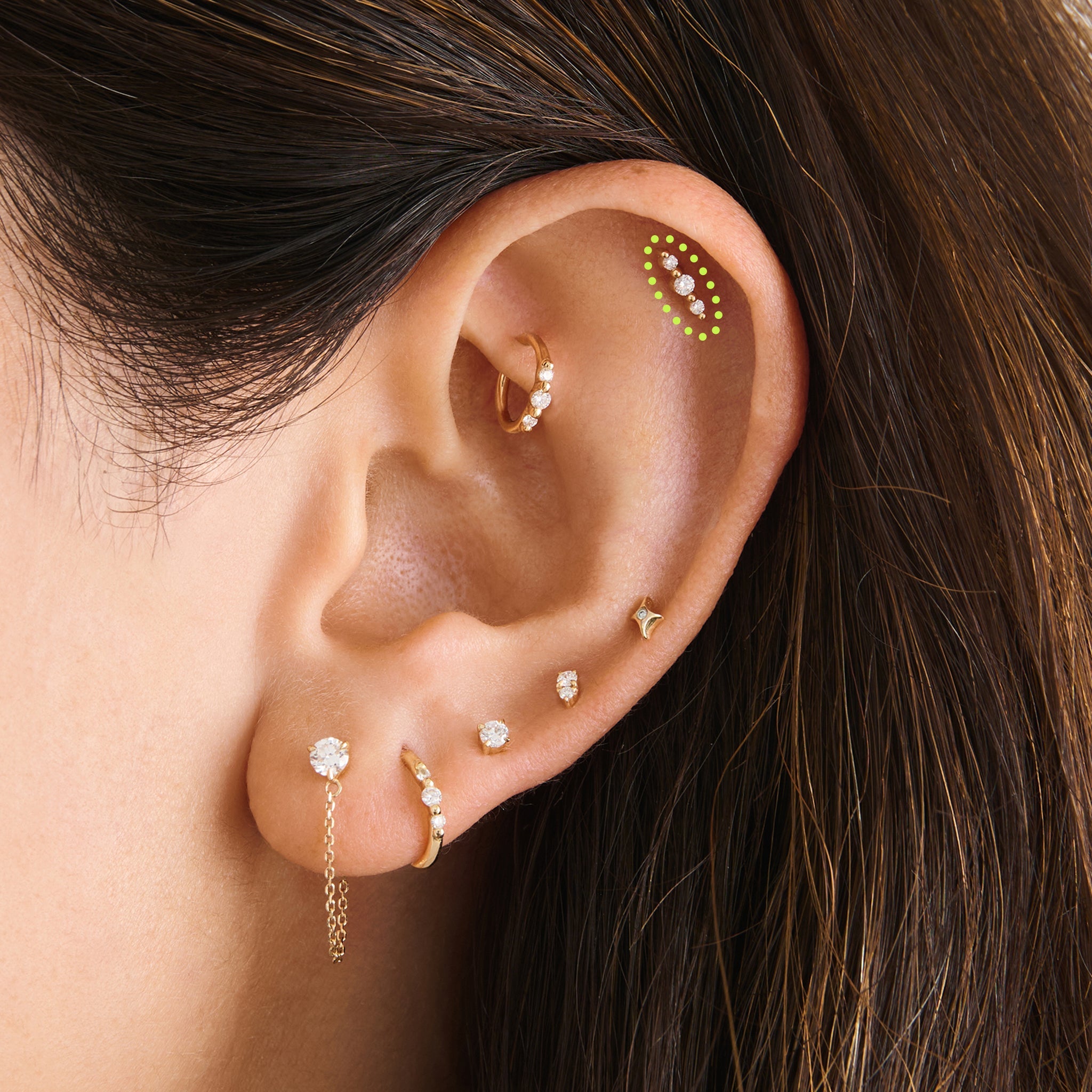 14K Long Round Diamond