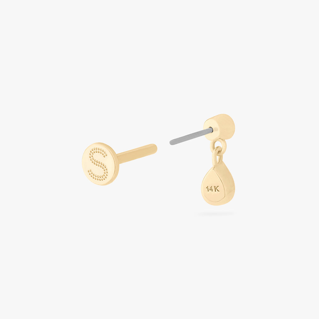 14K CZ Bezel Pear Dangle Flatback Stud