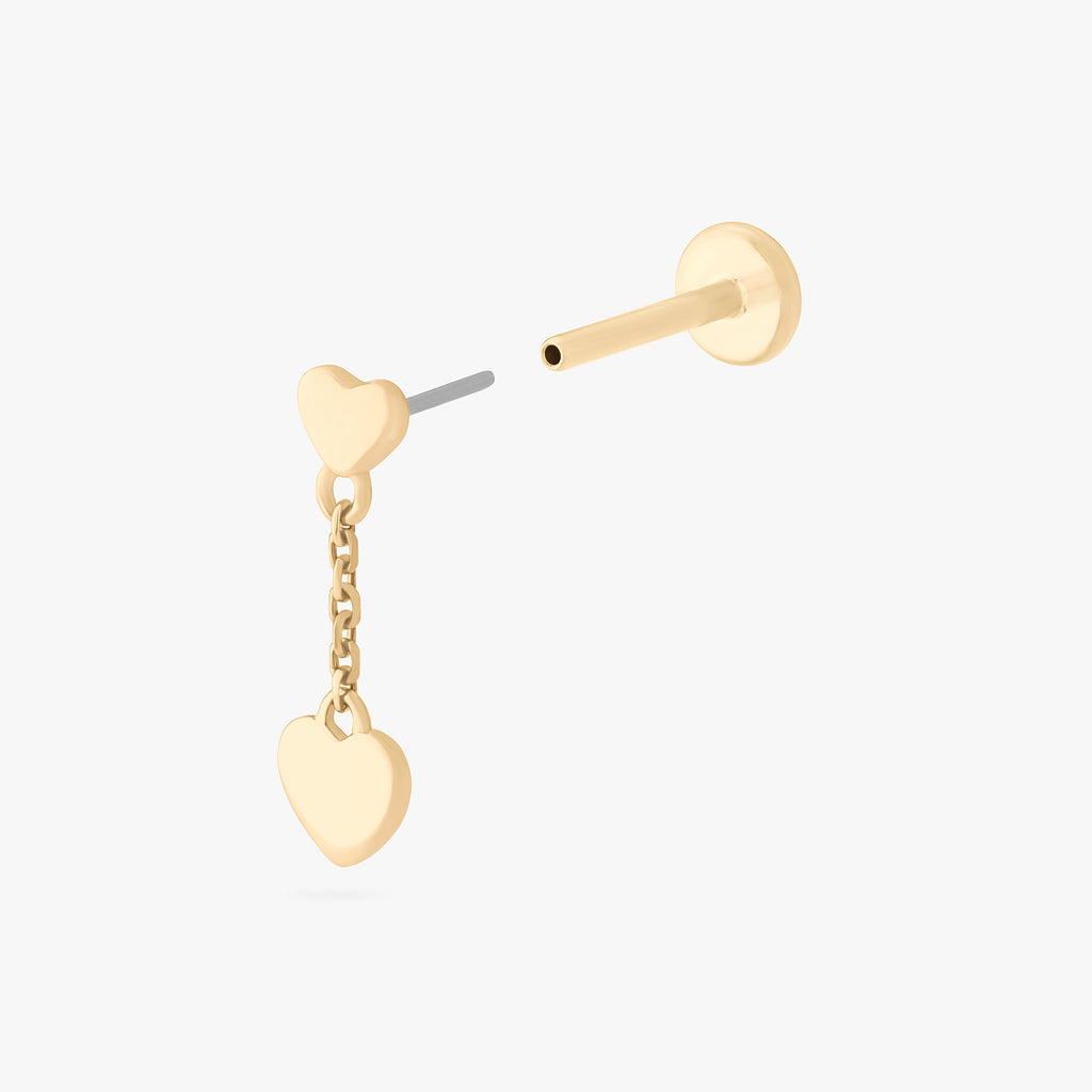 14K Double Heart Dangle Flatback
